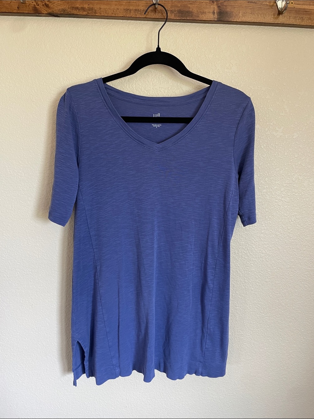 J. Jill Pima Cotton Elbow-Sleeve V-Neck Tunic Top S Periwinkle Soft Stretch Boho